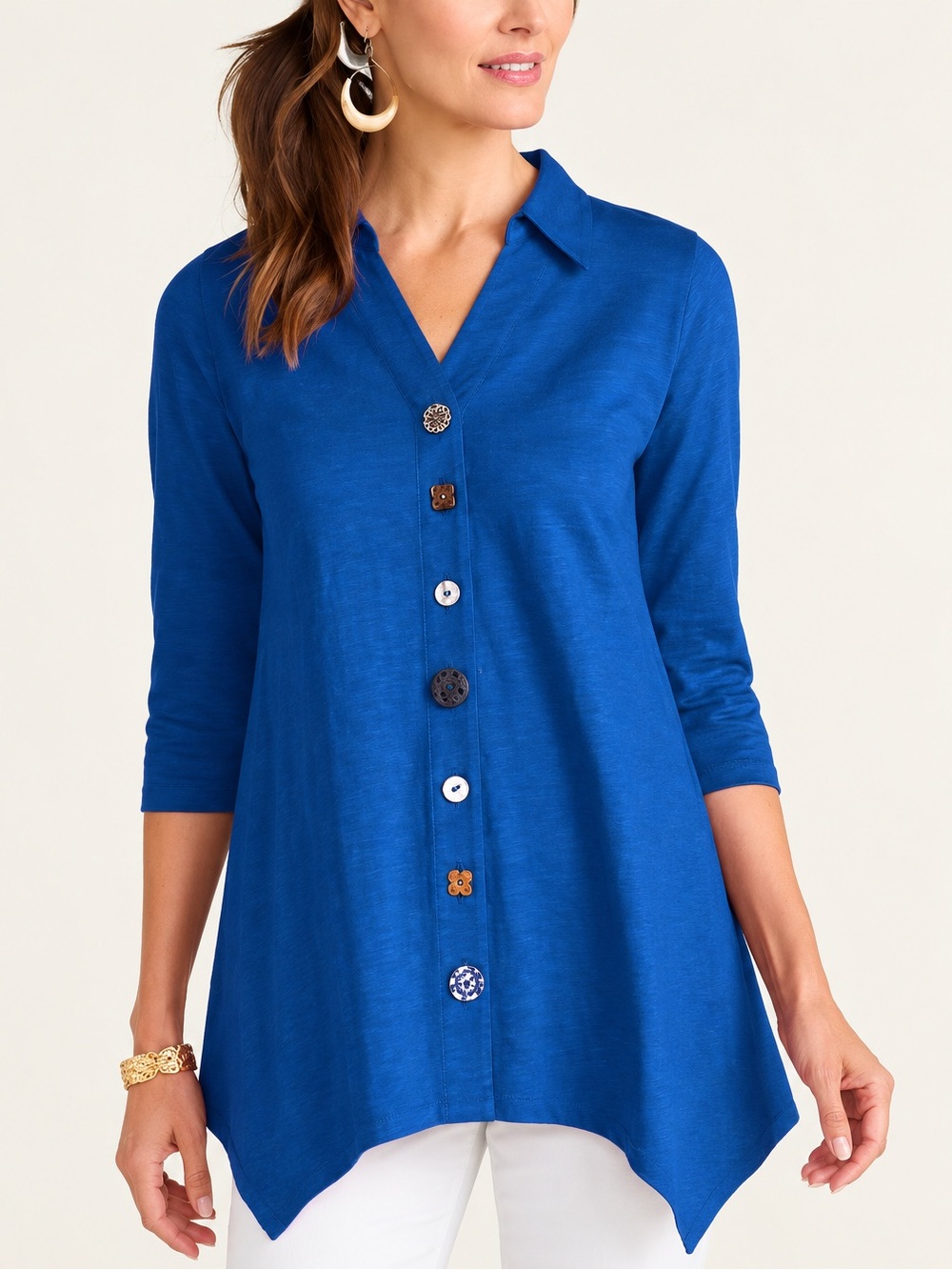 Soft surroundings eclectic buttons tunic top three-quarter sleeve size MEDIUM